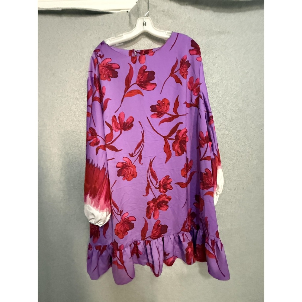 Prabal Gurung For JCPenney Dress Womens 1X Purple Floral Long Sleeve Ruffle Hem